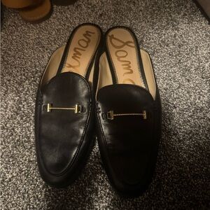 Sam Edelman Black Leather Loafers with Gold Accent